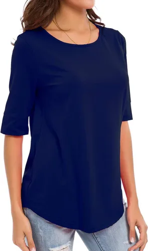 Vista 3 de Camisetas casuales de algodón de manga media para mujer, camisetas básicas de verano a la moda