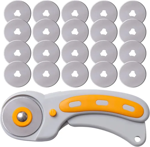 Vista 8 de WA Portman - Rueda de corte de tela, cortador giratorio de 1.772 in para tela con bloqueo de seguridad y 5 cuchillas giratorias adicionales, ideal