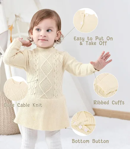 Vista 5 de BFUSTYLE Mameluco de manga larga para bebé niña, trajes de punto con falda