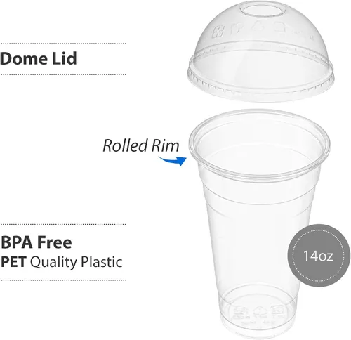 Vista 3 de [50 juegos de 12 onzas] Vasos de plástico transparente para mascotas con tapas de cúpula para café helado, bebidas frías, batidos, tazas