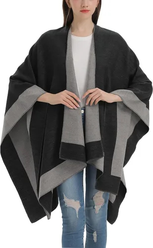 Vista 2 de YnimioAOX Poncho envolvente tipo chal para mujer, capa frontal abierta para otoño e invierno