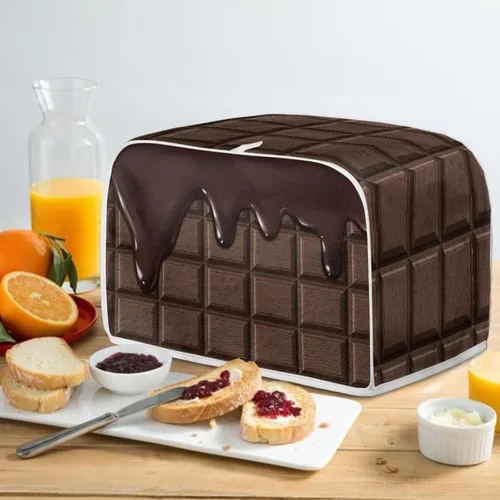 Vista 5 de chaqlin Cubierta para tostadora con estampado de chocolate, 2 rebanadas, resistente a las manchas, cubierta para horno de pan de diseño divertido