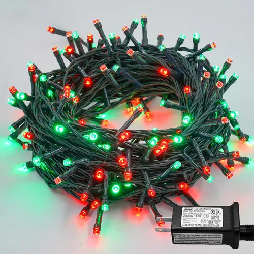 Vista 26 de YEGUO 500 luces LED de Navidad rosas de 165 pies, impermeables, para exteriores, cadena de luces de alambre verde para interiores, 8 modos de luces