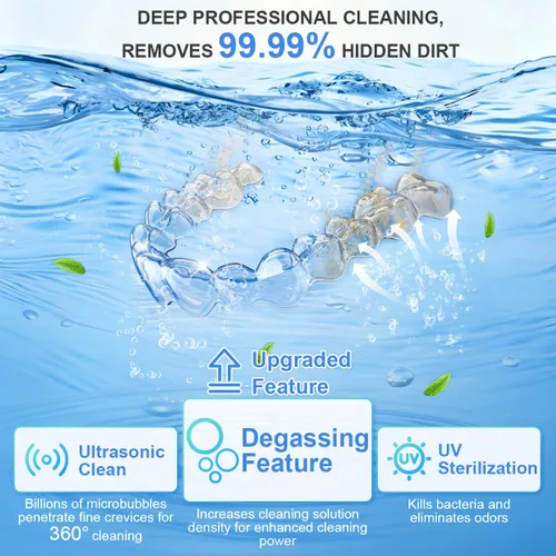 Vista 3 de Ultrasonic Retainer Cleaner Machine, 48kHz Ultrasonic Dentures Cleaner with Timer & 4 Modes, 240ML Dental Pod for Mouth Guards, Braces, Aligner