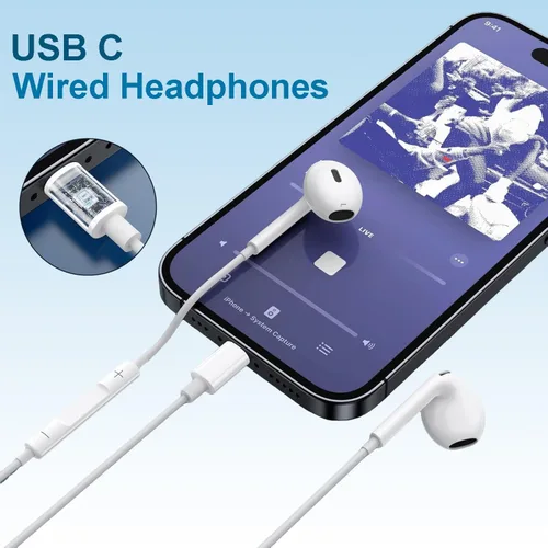 Vista 8 de 1 paquete de auriculares USB C para iPhone 17/16/15 Pro Max, auriculares tipo C con cable con micrófono y control remoto, cancelación de ruido