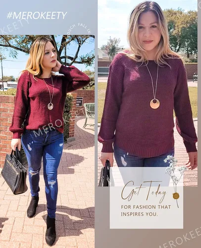 Vista 5 de MEROKEETY Suéter de punto gofre para otoño 2024 para mujer, estilo casual, manga globo, holgado, sin botones
