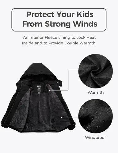 Vista 4 de Wantdo - Chamarra de esquí impermeable con capucha de forro polar para invierno y nieve, resistente al viento
