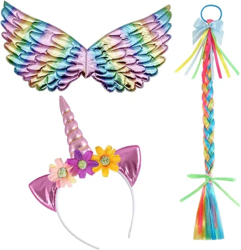 Vista 5 de Girls Unicorn Dress up Costumes Princess Tulle Flower Dress Cosplay Party Halloween Fancy Outfits with Accessories 5-12 Years