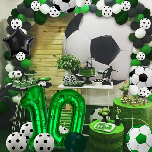 Vista 4 de Decoraciones de fiesta de fútbol, globos de papel de aluminio de fútbol, globos de aluminio número 10 para niños fanáticos del fútbol, fiesta