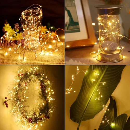 Vista 5 de Dailyart 200 Luces de Hadas LED - Luces de Cadena de 16.4 Pies a Pilas con Control Remoto, 8 Modos, Resistente al Agua para Dormitorio, Árbol