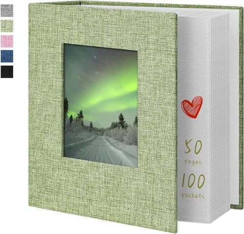 Vista 16 de Álbum de fotos de 4 x 6 pulgadas, 52 bolsillos, con cubierta de lino, álbumes de fotos para familia, boda, bebé, libro de fotos con capacidad