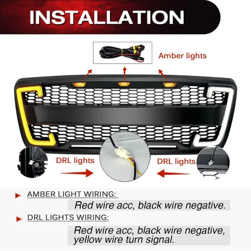 Vista 4 de EOMD Parrilla de parachoques delantero compatible con 2004 2005 2006 2007 2008 F150 W/DRL y luces direccionales color negro mate