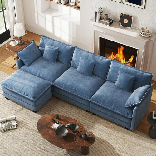 Vista 20 de Sofá de nube en forma de L de 77 pulgadas, sofá modular con otomana, cómodo sofá biplaza de felpilla con almohada para sala de estar, dormitorio