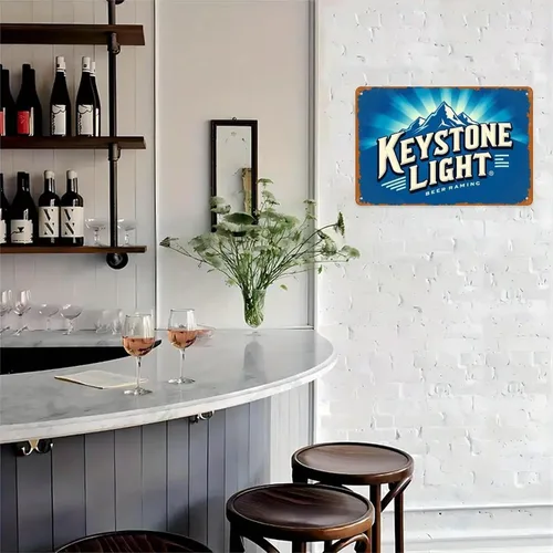 Vista 6 de Keystone Light - Letrero de lata de cerveza vintage para cervecería publicitaria, letrero de metal estampado estético para jardín, patio, bar