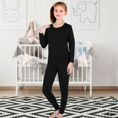 Vista 3 de Conjunto de 3 ropa interior térmica para niñas, suave, largo, para invierno, parte superior e inferior con forro polar y capa base para niñas