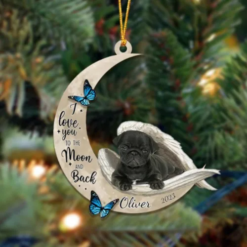 Vista 89 de Adorno colgante personalizado de ángel durmiendo en la luna, perro sabueso afgano, nombre personalizado, acrílico impreso en 2D plano – cumpleaños
