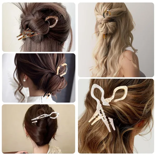 Vista 7 de 4 horquillas de pelo francés Prestige para mujer, pinzas de acetato para cabello grueso, fino y fino, pasadores decorativos para moño en negro