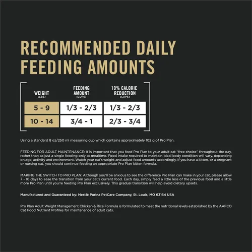 Vista 6 de Purina Pro Plan Weight Control Dry Cat Food, Chicken and Rice Formula - 7 lb. Bag