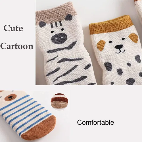 Vista 8 de Exegawe Baby Non Slip Socks Winter 5 Pairs Kid Thick Warm Crew Socks with Grips