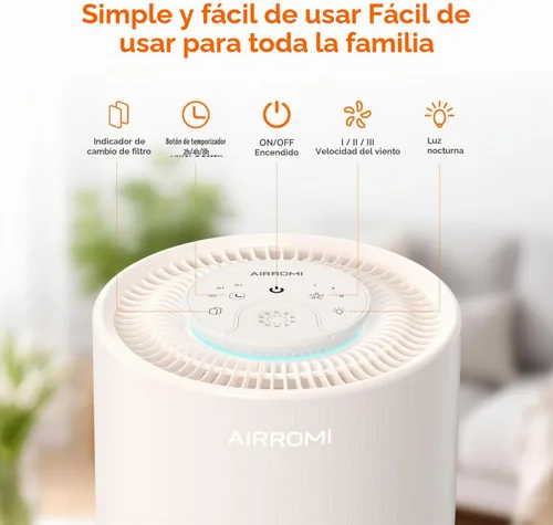 Vista 3 de AIRROMI Purificador de aire para dormitorio con A2001 beige cremoso
