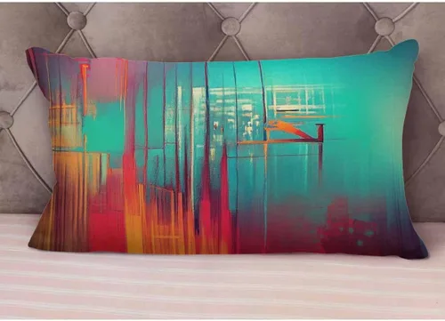 Vista 5 de EKOBLA Fundas de almohada decorativas de lino con textura retro abstracta, azul, cian, rojo, amarillo, para cama, sofá, rectangular, rectangular, 12