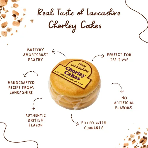 Vista 5 de Real Lancashire Chorley Cake - 4 pasteles (paquete de 6) Hecho con mantequilla pura y grosellas secas Snacks británicos de la hora del té