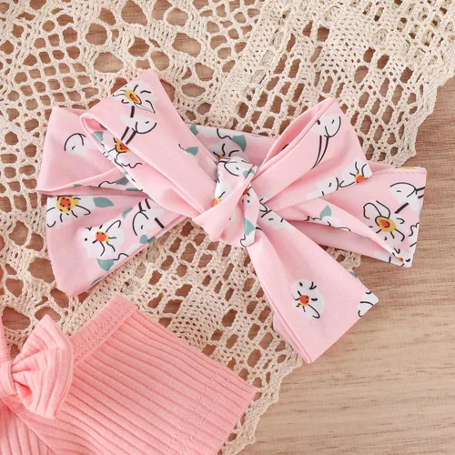 Vista 7 de DUBASAM Conjunto de trajes de verano para bebé niña, con hombros descubiertos, botones, de punto, acanalado, overol floral, pantalones acampanados +