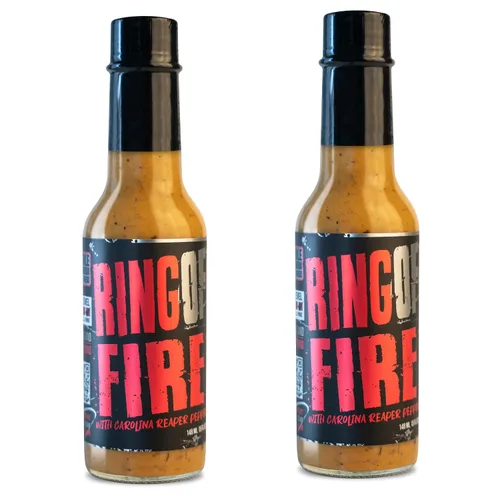 Vista 12 de Hot Sauce Chile Lengua de Fuego (paquete de 1, anillo de fuego) - Salsa ultra caliente de Carolina Reaper con miel, ron, eneldo y ajo