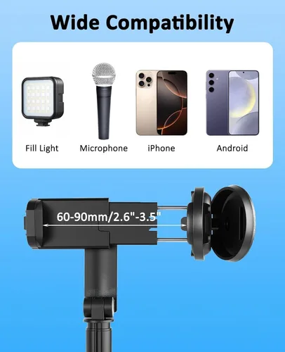 Vista 6 de WOVTE Trípode automático para teléfono de 67 pulgadas, trípode para selfie de apertura automática con control remoto inalámbrico, soporte portátil