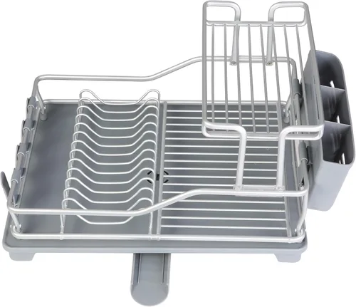 Vista 7 de Escurridor de platos con tabla de drenaje giratoria de 360° y boquilla de drenaje, escurridor de platos de aluminio inoxidable de 2 niveles