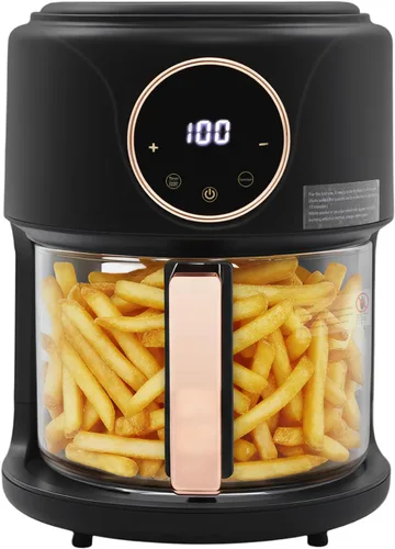 Vista 10 de Freidora de aire de vidrio, freidora de aire digital de 4.2L, mini horno de encimera de 1200 W con cesta visible de 360°, 8 modos preestablecidos