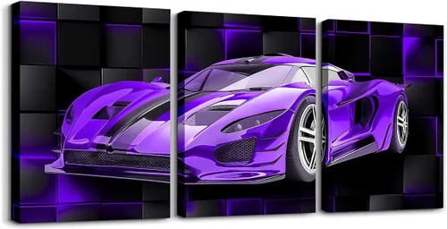 Vista 43 de Feelyou Cuadro azul de carreras para pared, 12 x 16 pulgadas, 3 piezas de autos deportivos de velocidad, lienzo para decoración de pared, diseño