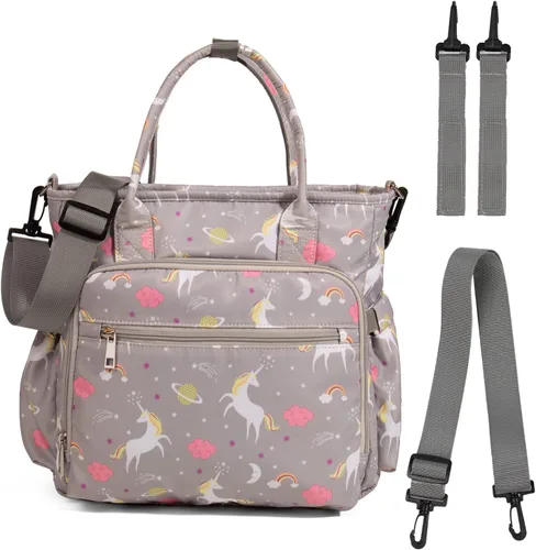 Vista 8 de Bolsa de pañales para bebé, portátil, impermeable y de gran capacidad, con correa para el hombro, ganchos para cochecito