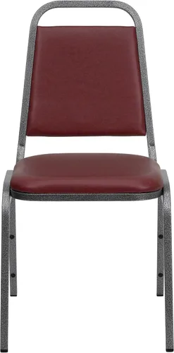 Vista 5 de BizChair Silla apilable trapezoidal, marco de la vena del vinilo de Borgoña/de plata