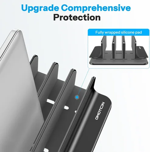 Vista 4 de Omoton Soporte vertical para laptop de 3 ranuras, soporte de escritorio de aluminio para MacBook con base ajustable, se adapta a todas las MacBook
