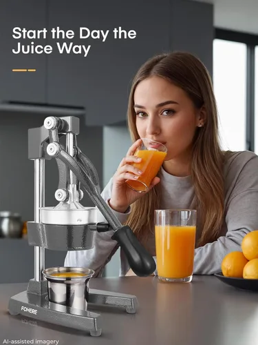 Vista 9 de FOHERE Exprimidor de Jugo de Naranja, Exprimidor de Limón de Hierro Fundido, Exprimidor de Cítricos Comercial de Mano para Naranja, Limón, Granada