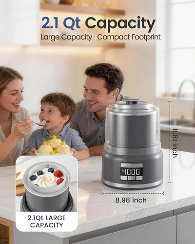 Vista 5 de Ice Cream Maker Machine, 2.1 Quart Double Insulated Machine, Soft Serve Ice Cream, Gelato, Sorbet and Frozen Yogurt Maker, Fast Cooling, Visible