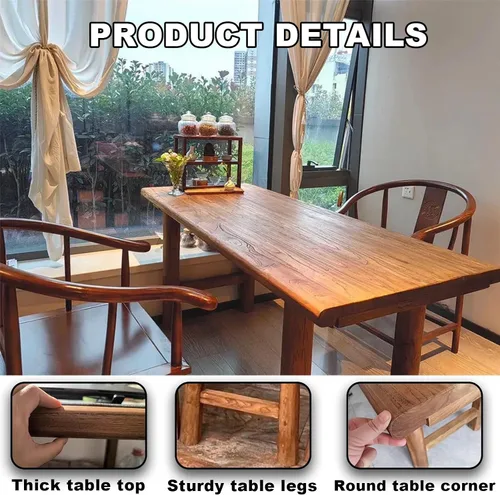 Vista 4 de Mesa de comedor contemporánea de madera maciza, escritorio rectangular, adecuada para 6 personas, para cenas, fiestas, cafeterías, restaurantes