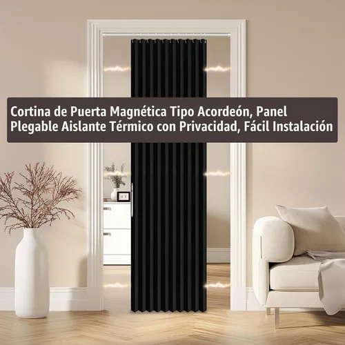 Vista 8 de AJAZZ Cortina de puerta magnética 100% opaca de acordeón para armario, cortina invisible para puerta interior de dormitorio, sala de estar, pasillo