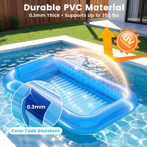 Vista 5 de Inflatable Tanning Pool Lounger Float with Sprinkler, 77" x 48" XL Tanning Pool for Adults with Pillow & Cup Holder, 6 in 1 Suntan Tub Sunbathing