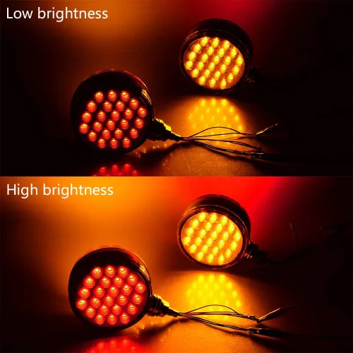 Vista 2 de Astra Depot 2 luces LED de 4 pulgadas redondas de doble cara para montaje en perno prisionero rojo/ámbar 48 luces LED de parada y giro con cromo