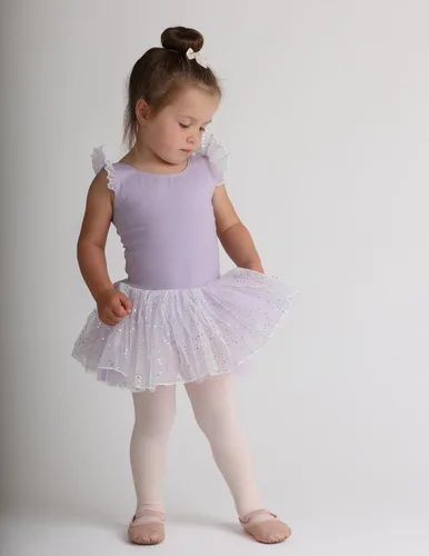 Vista 5 de Zaclotre Leotardos de ballet de manga con vuelo para niñas con falda tutú, vestido de baile con lazo en la espalda, trajes de bailarina brillantes