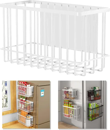 Vista 7 de Organizador magnético para refrigerador, cesta magnética, organizador de cocina, bolsa de metal con cierre hermético