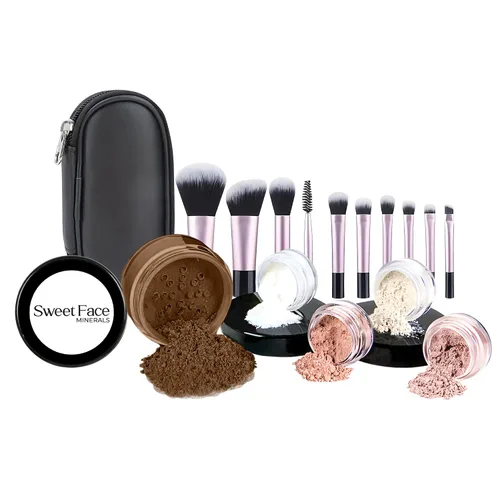 Vista 9 de Kit básico con juego de 6 brochas y juego de bases de maquillaje mineral, piel mate. , Beige