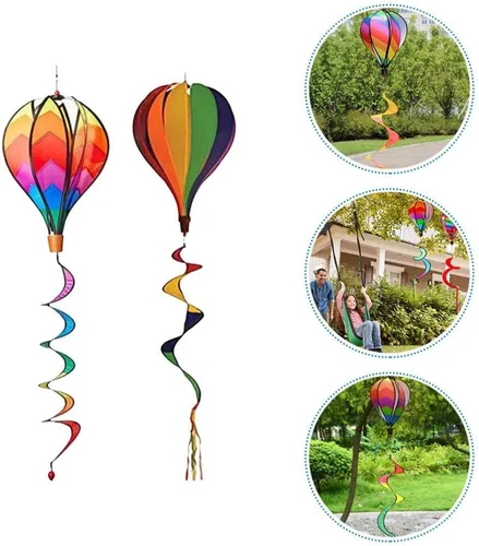 Vista 9 de 2 piezas de globos de decoración Windsock globo de aire caliente globo de aire caliente molino de viento adornos decoraciones de patio hilanderos