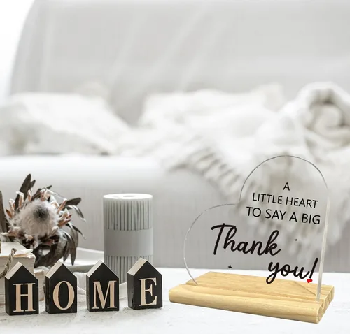 Vista 2 de Letrero decorativo de acrílico con texto en inglés «A Little Heart to Say a Big Thank You», regalos de decoración de agradecimiento para mujeres