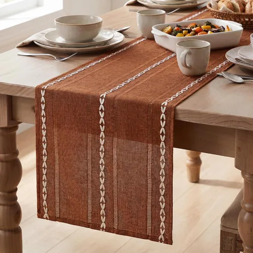 Vista 10 de Artoid Mode - Camino de mesa de lino de algodón rústico beige, decoración de mesa de cocina y comedor con bordado de temporada, para decoración