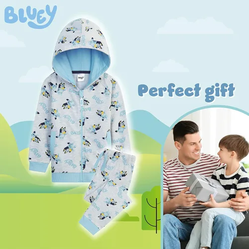 Vista 2 de Bluey Conjunto deportivo para niños y niños pequeños, sudadera con capucha y pantalones deportivos, conjunto de 2 piezas de 18 meses a 5 años