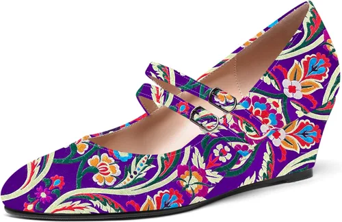 Vista 13 de SHOWFOREST Zapatos de tacón bajo con hebilla de punta redonda para mujer, con correa ajustable y correa ajustable, 2 pulgadas Beige