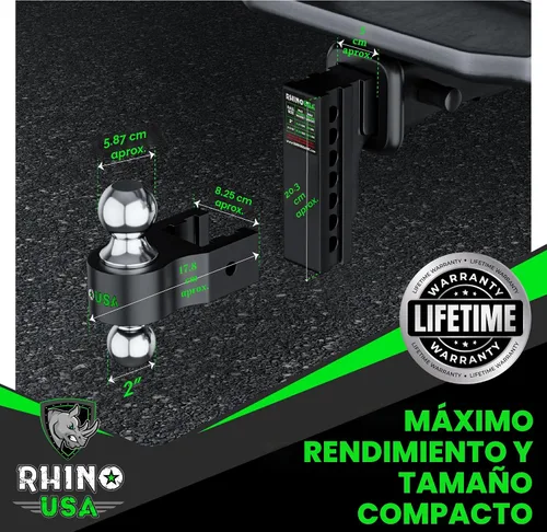 Vista 3 de Rhino USA Enganche de remolque ajustable (receptor de 2 pulgadas) - 6 Negro